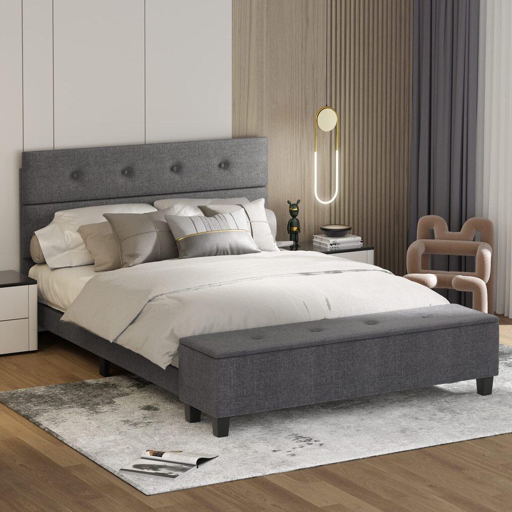 KOMFOTT Twin Upholstered Bed Frame with Ottoman Storage