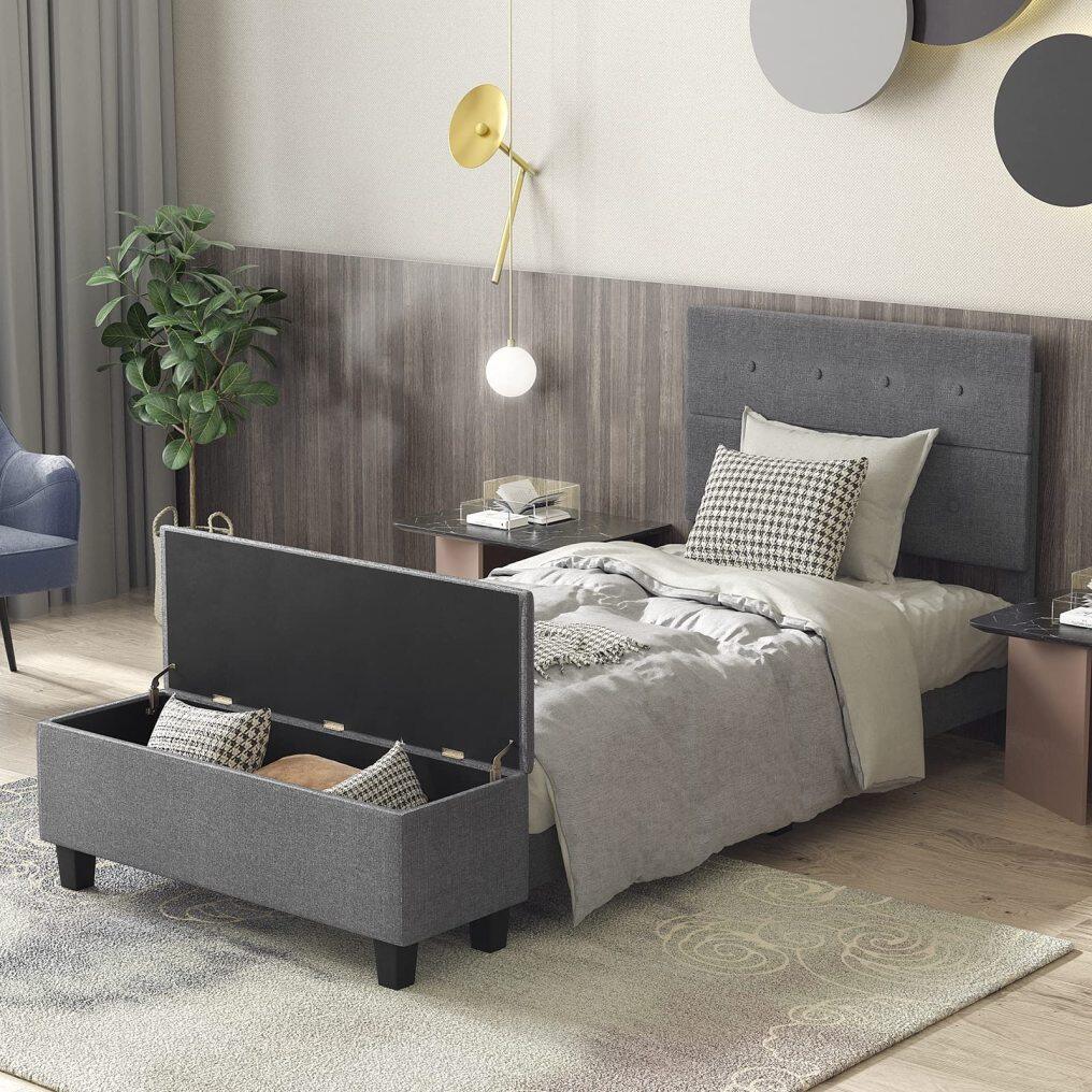 KOMFOTT Twin Upholstered Bed Frame with Ottoman Storage