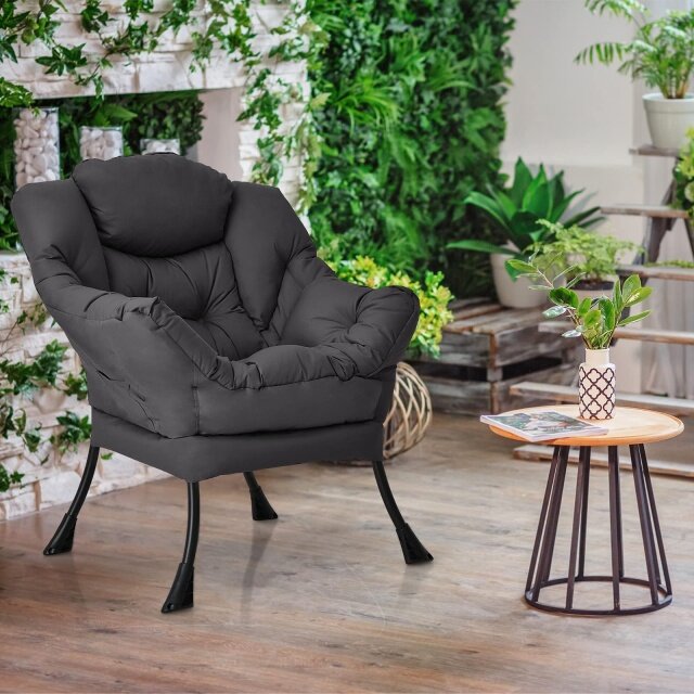 Upholstered Single Sofa Chair w/Armrests & Side Pocket | Modern Lazy Chair