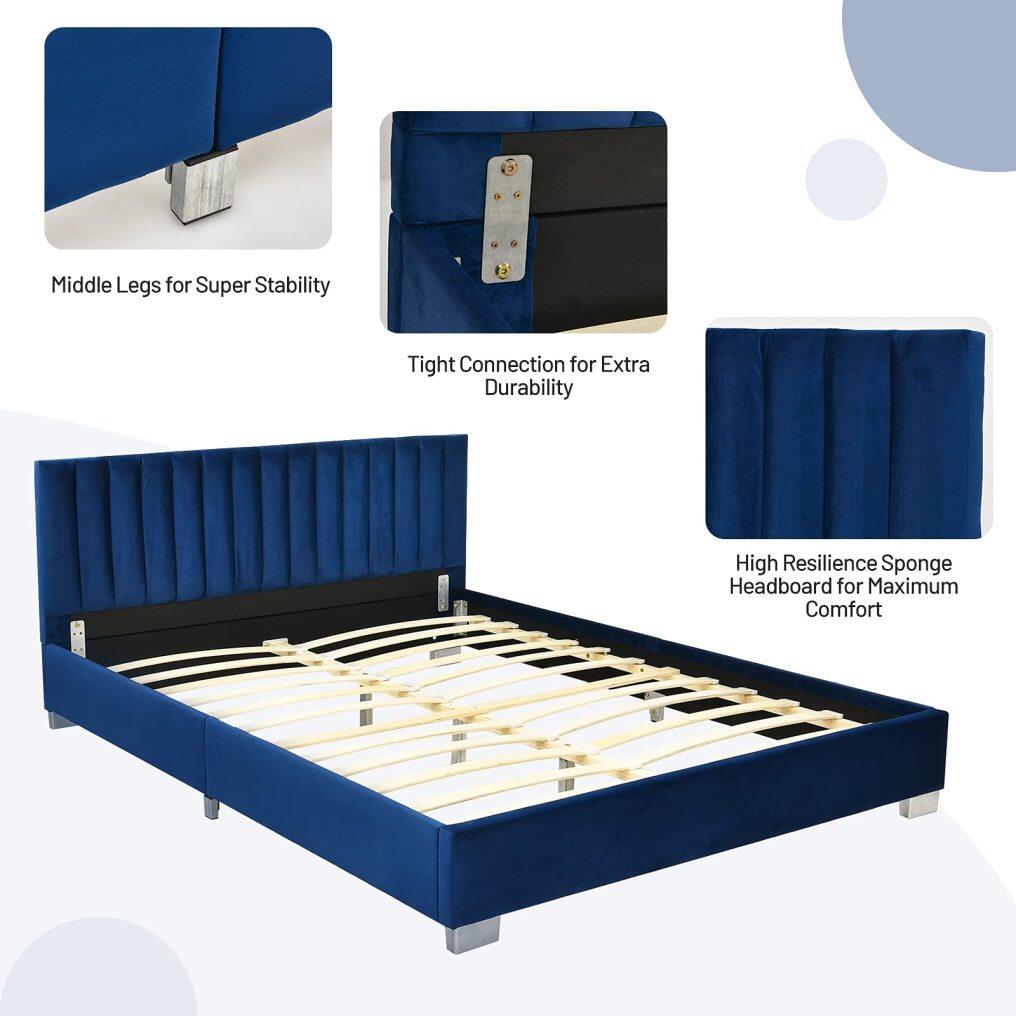 Bed Frame, Headboard, Heavy Duty Wood Slats Support & Mattress Foundation