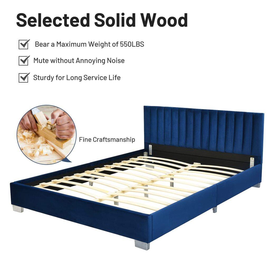 Bed Frame, Headboard, Heavy Duty Wood Slats Support & Mattress Foundation