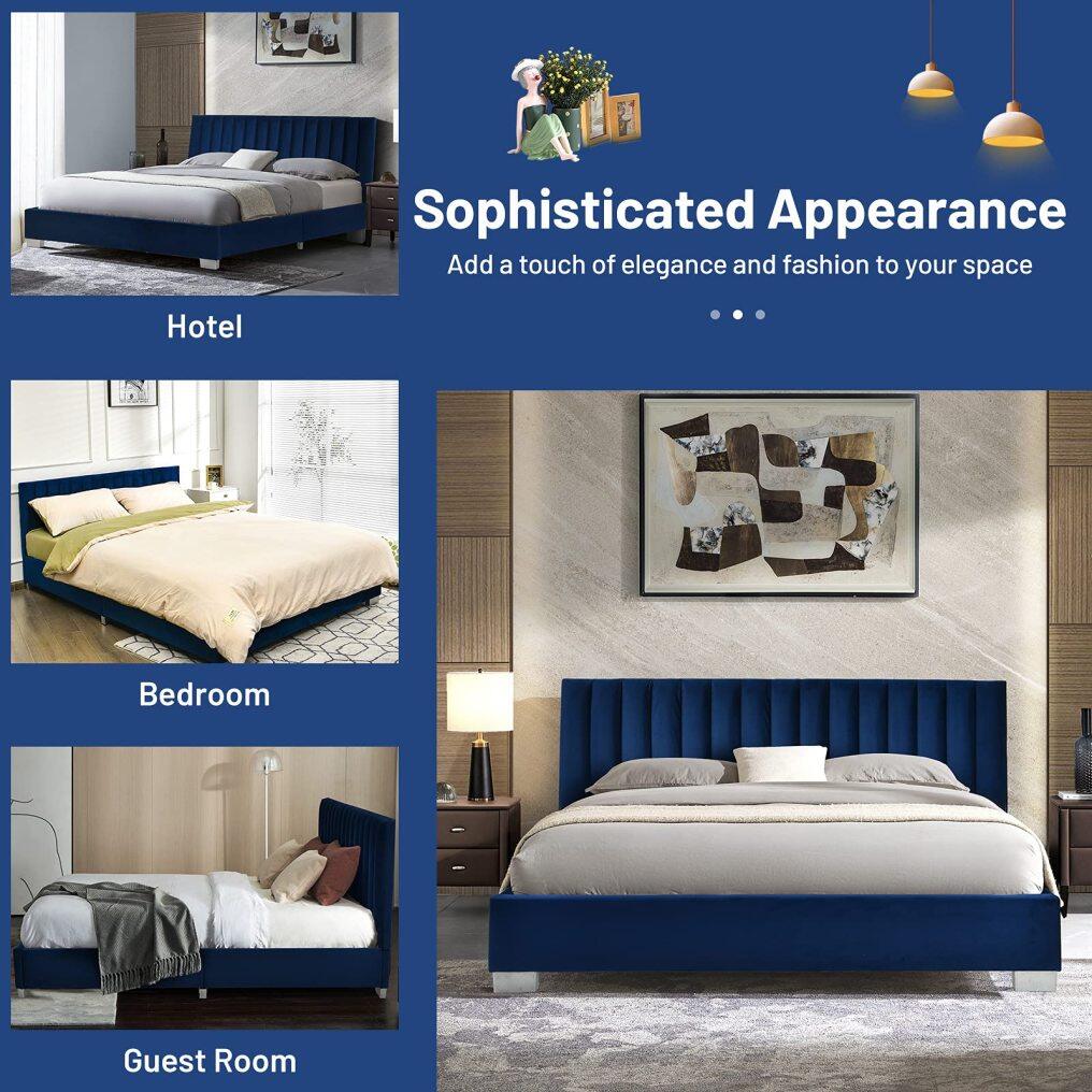 Bed Frame, Headboard, Heavy Duty Wood Slats Support & Mattress Foundation