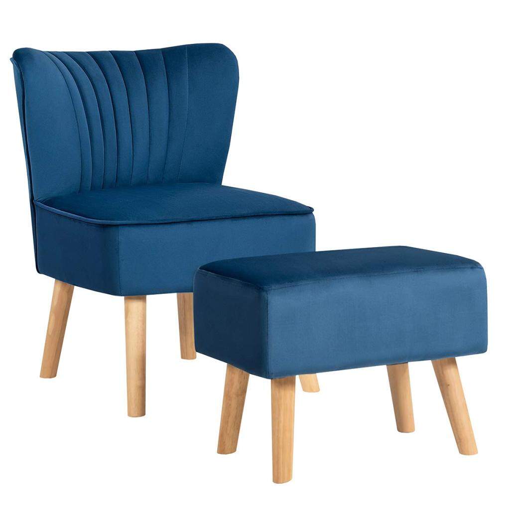 Velvet Accent Chair with Ottoman