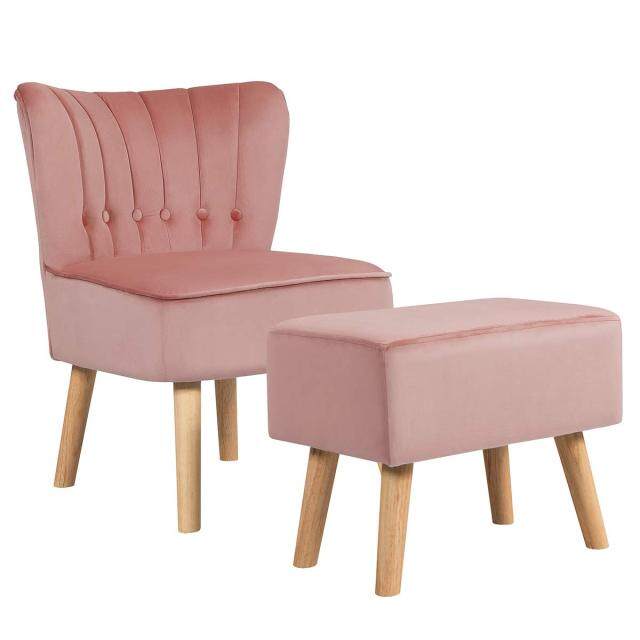Modern Accent Chair Ottoman Set | Armless Slipper Sofa Chair with Foot stool