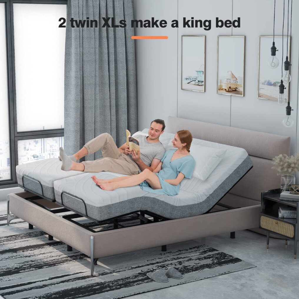 KOMFOTT Adjustable Bed with Transformable Cutting Mattress, Electric Adjustable Bed with Remote Control