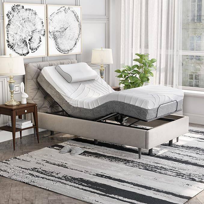 KOMFOTT Adjustable Bed with Transformable Cutting Mattress, Electric Adjustable Bed with Remote Control