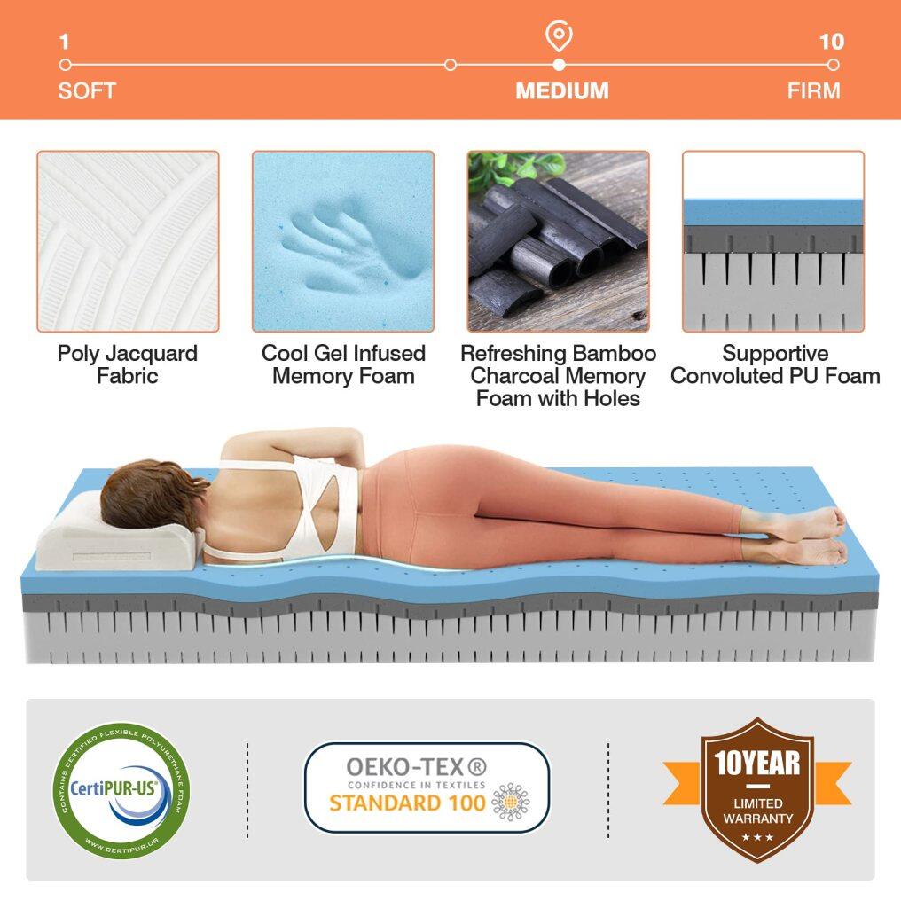KOMFOTT Adjustable Bed with Transformable Cutting Mattress, Electric Adjustable Bed with Remote Control