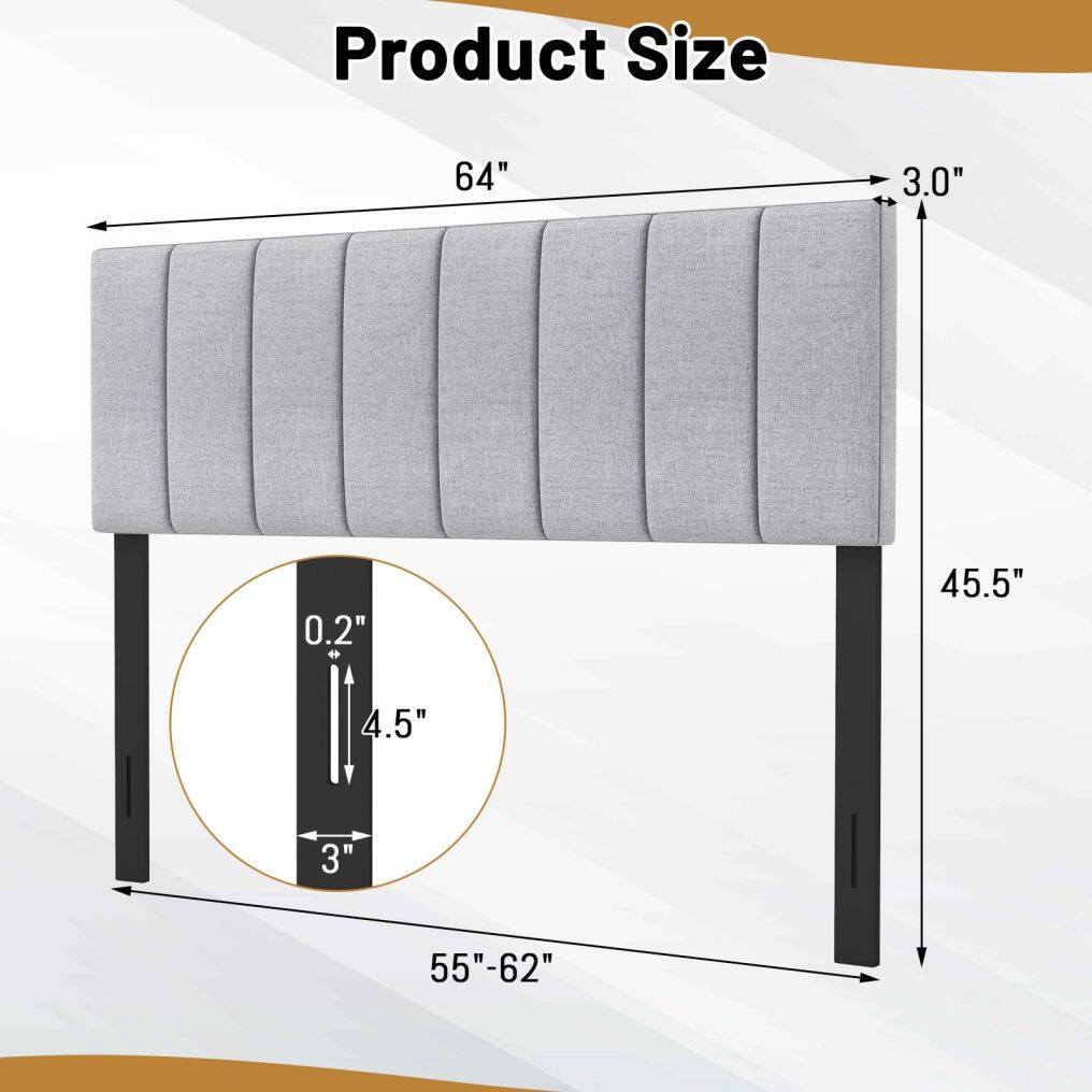 KOMFOTT Linen Upholstered Headboard for Full & Queen Size Bed (Gray)
