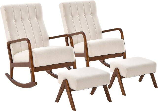 KOMFOTT Nursery Rocking Chair with Ottoman, Upholstered Rocker Chair with Footrest