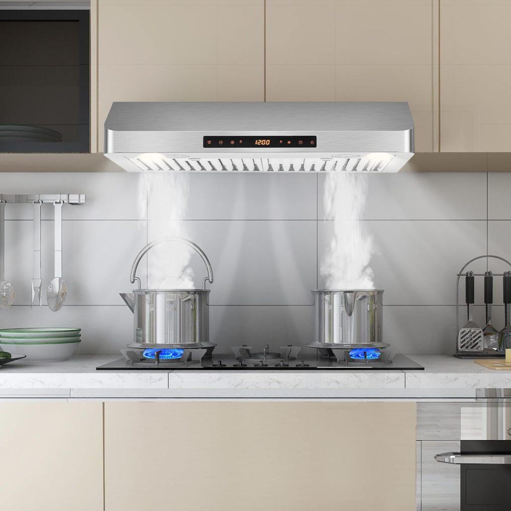 ARLIME 30 Inches Range Hood, 900CFM Stainless Steel Stove Vent Hood w/ 4-Speed Fan, Gesture Control, 2 LED Lights, Dishwasher-Safe Baffle Filters