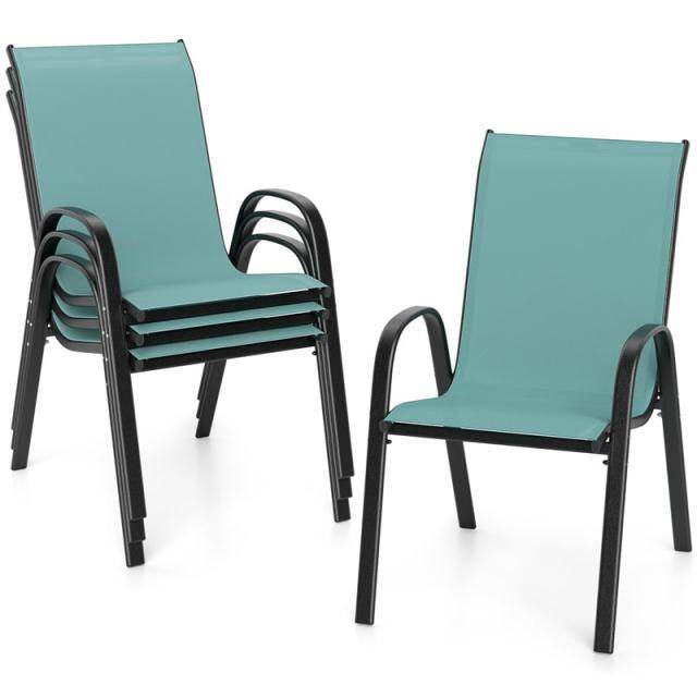 4-Pack Stackable Patio Dining Chairs, All-Weather Heavy Duty Steel Frame Outdoor Chairs with Armrests, 330LBS Capacity for Poolside Backyard