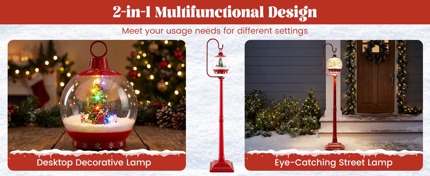 5.3 feet musical Christmas street lamp with 60 warm white LED lights, perfect for festive holiday decoration indoors or.