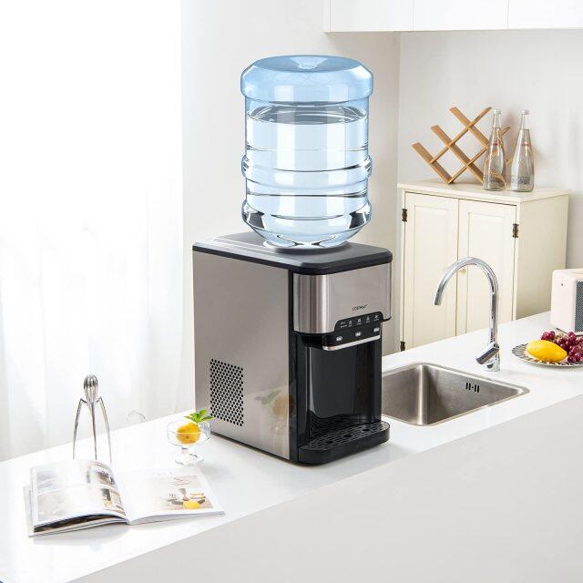 ARLIME 3-in-1 Ice Maker with Water Dispenser, Hot/Cold Water Cooler for 3-5 Gallon Bottle, 48Lbs/24H, 12 Ice Cubes, 4Lbs Storage Basket