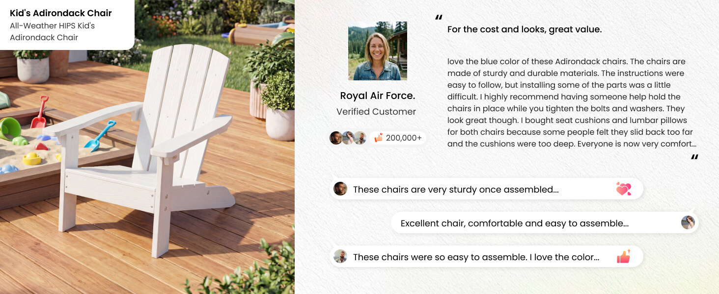 All-Weather HIPS Kid's Adirondack Chair with with High Backrest and Armrests