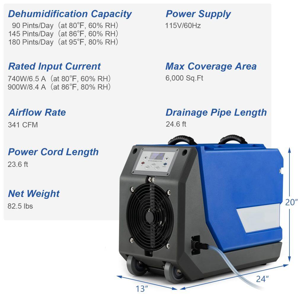 ARLIME 180 PPD Commercial Dehumidifier, Industrial Dehumidifier with 24.6ft Drain Hose, Pump, Auto Defrost & Memory Starting