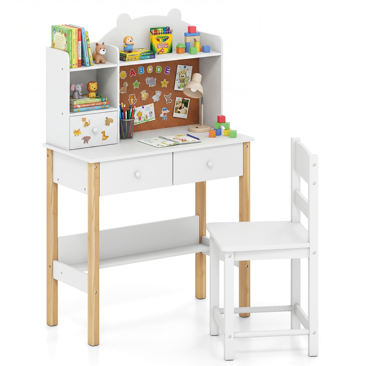 Costway Wooden Kids Study Desk and Chair Set for Kids 3+-White