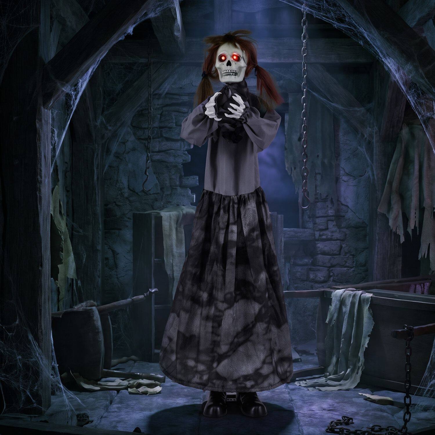 Halloweeni animatroniline hüppehirmu nukk hüpikpea ja heliaktiveeritava disainiga
