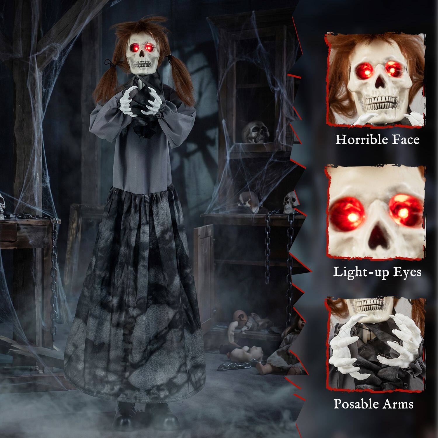 Halloweeni animatroniline hüppehirmu nukk hüpikpea ja heliaktiveeritava disainiga