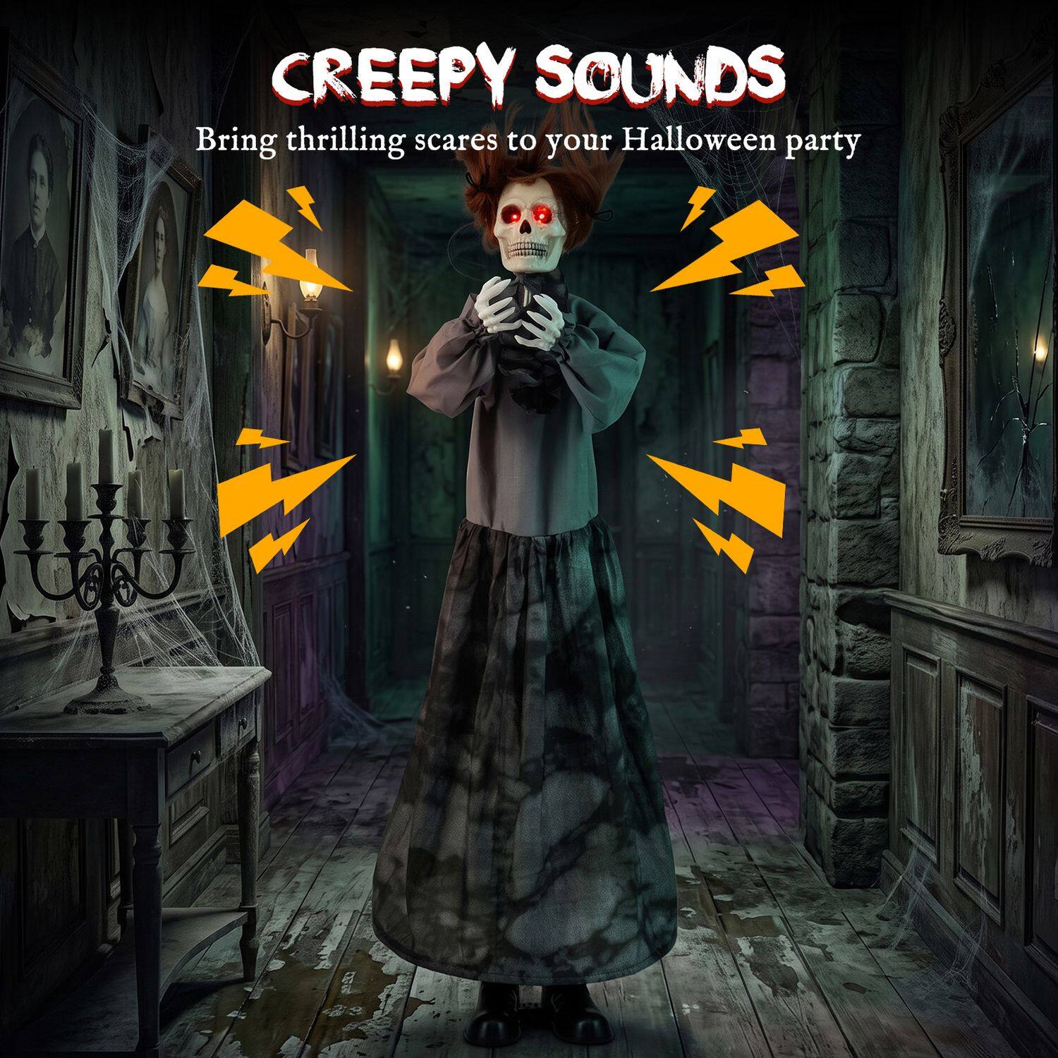 Halloweeni animatroniline hüppehirmu nukk hüpikpea ja heliaktiveeritava disainiga