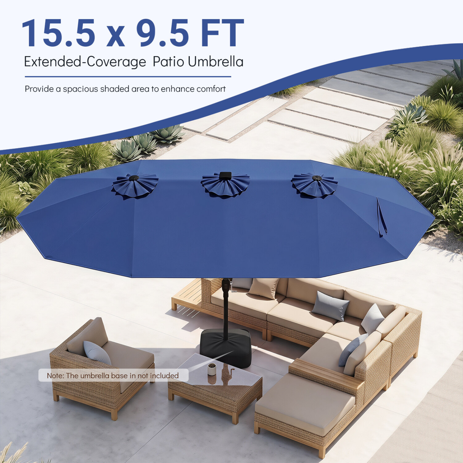 15ft Double-Sided Patio Umbrella with 144 Solar LED Lights Crank Handle No Base-Blue 15ft Double-Sided Patio Umbrella with 144 Solar LED Lights Crank Handle No Base-Blue
