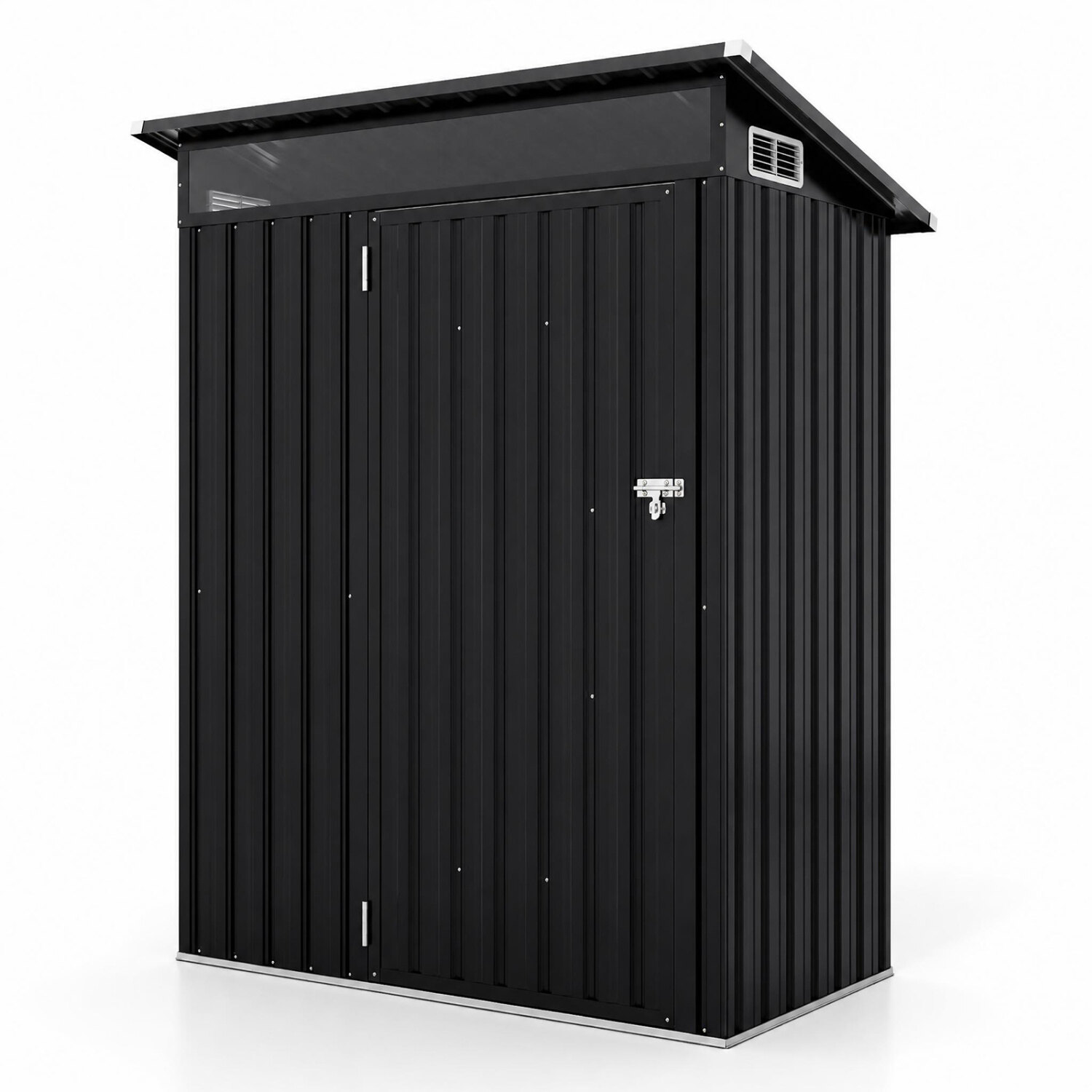 150 x 89 x 185 cm õueala kuur lukustatava ukse ja kaldus katusega – tumehall