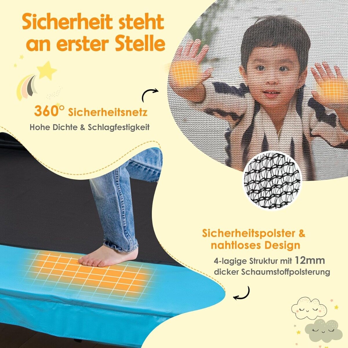 3-ühes laste batuut kiige ja horisontaalse vardaga, aiabatuut, kollane
