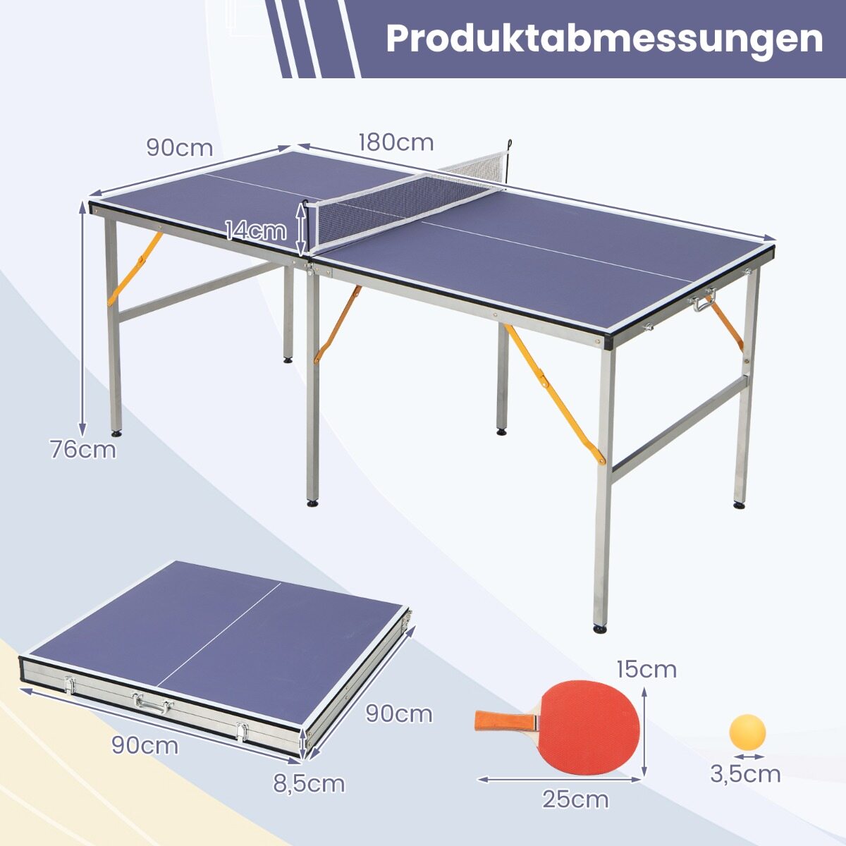Ruumisäästlik kokkupandav pingpongilaud võrguga, lauatennis 2 reketi ja 3 palliga, reguleeritavate jalgadega 180 x 90 x 76 cm