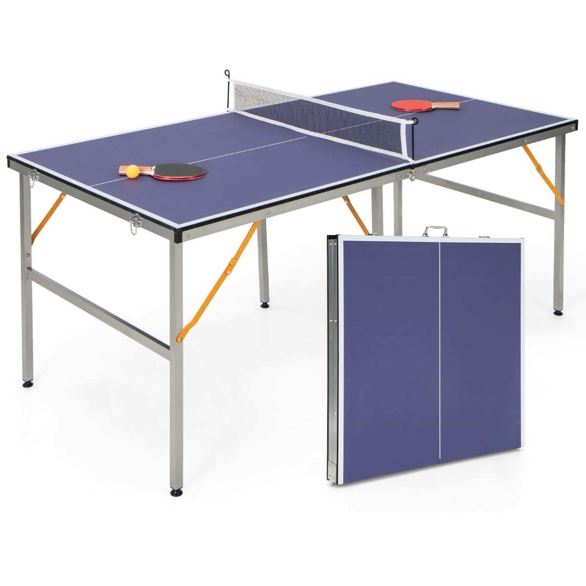 Ruumisäästlik kokkupandav pingpongilaud võrguga, lauatennis 2 reketi ja 3 palliga, reguleeritavate jalgadega 180 x 90 x 76 cm