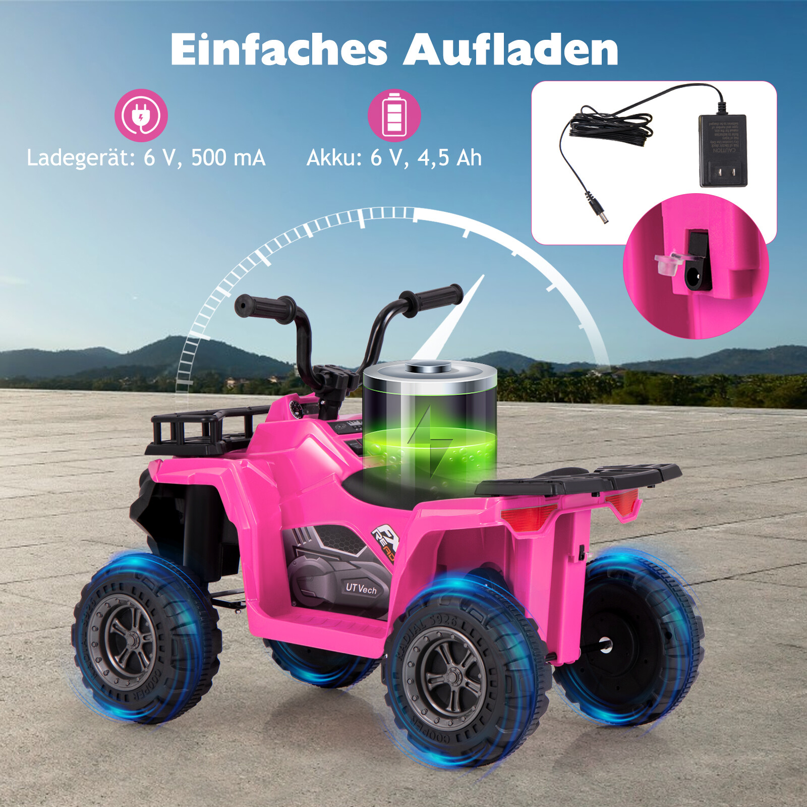 6 V laste elektriline ATV edasi- ja tagasikäiguga laste ATV elektriauto roosa