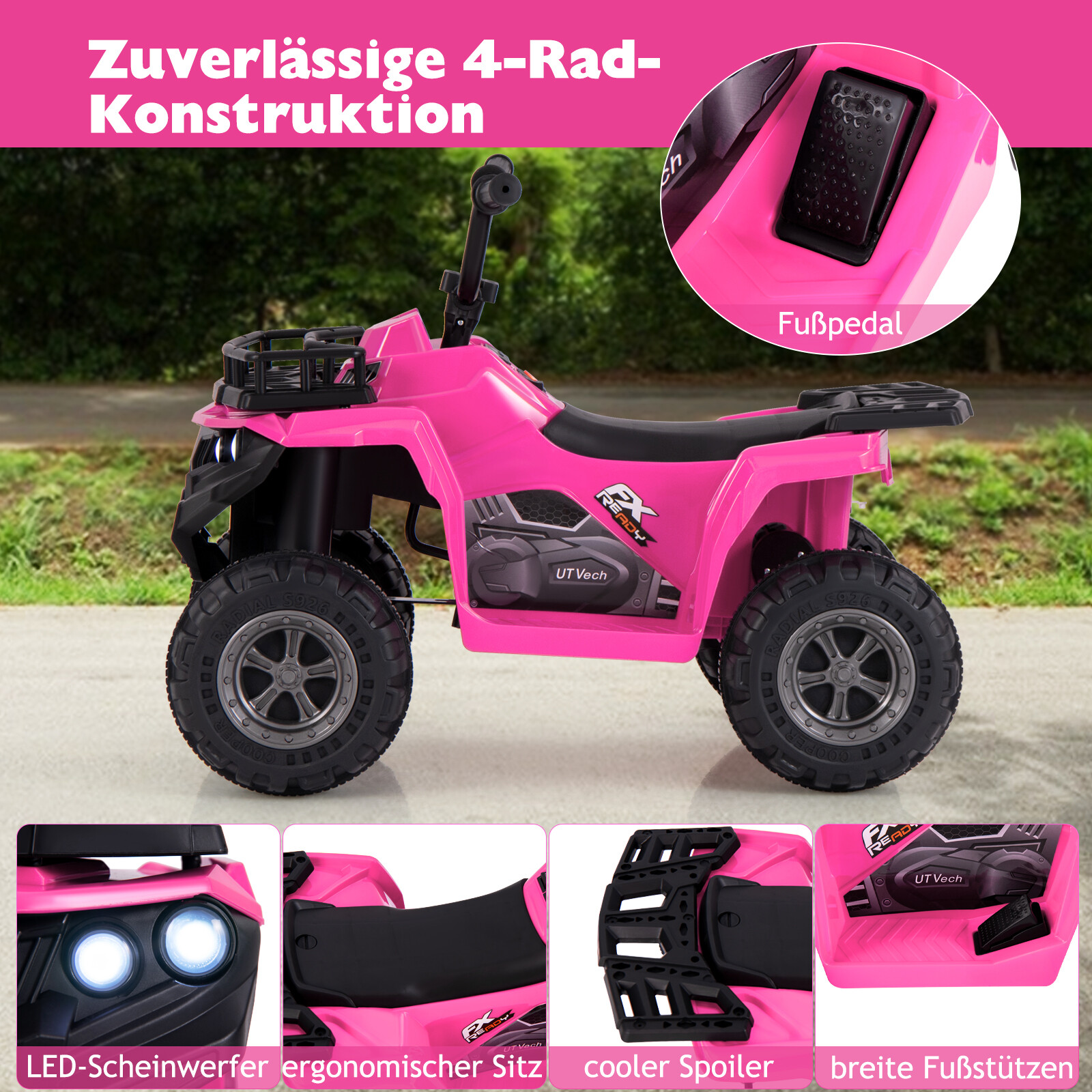 6 V laste elektriline ATV edasi- ja tagasikäiguga laste ATV elektriauto roosa