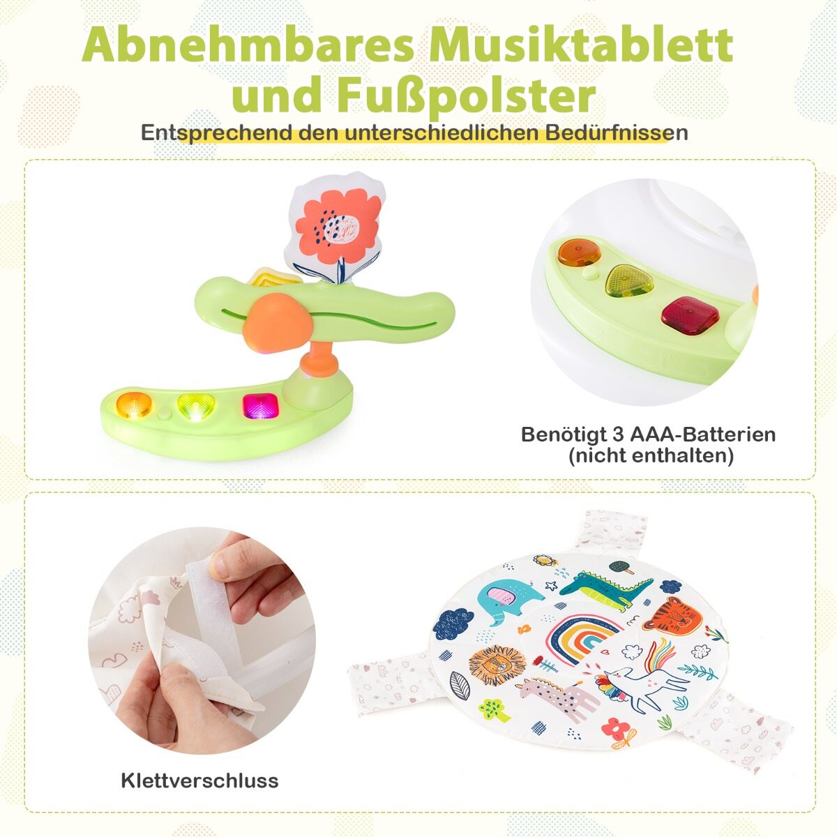 Beebi tegevuskeskus interaktiivsete mänguasjadega muusikalise kandikuga, reguleeritava kõrgusega väikelapse vurr, kollane