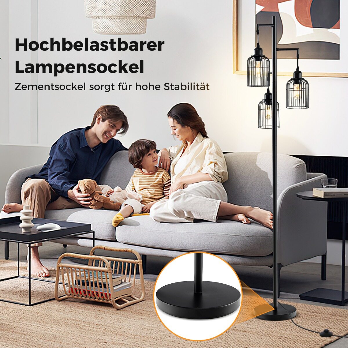 Moodne põrandalamp 169 cm tööstuslik põrandalamp 3 lambivarjuga jalalülitiga 25 x 169 cm must
