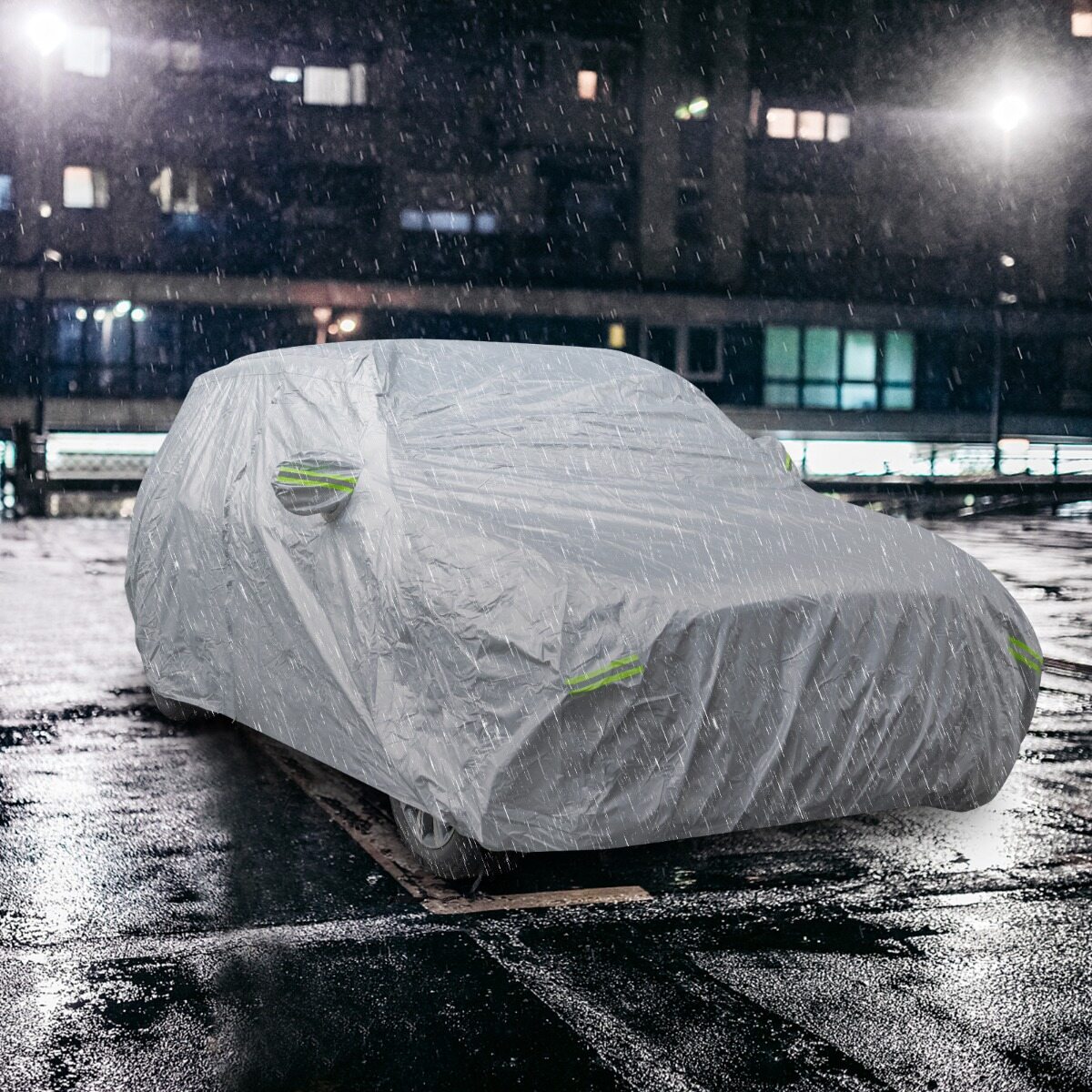 Ilmastikukindel presenning sõidukitele, autokate lukuga uksega, 492 x 191 x 154 cm, hõbedane