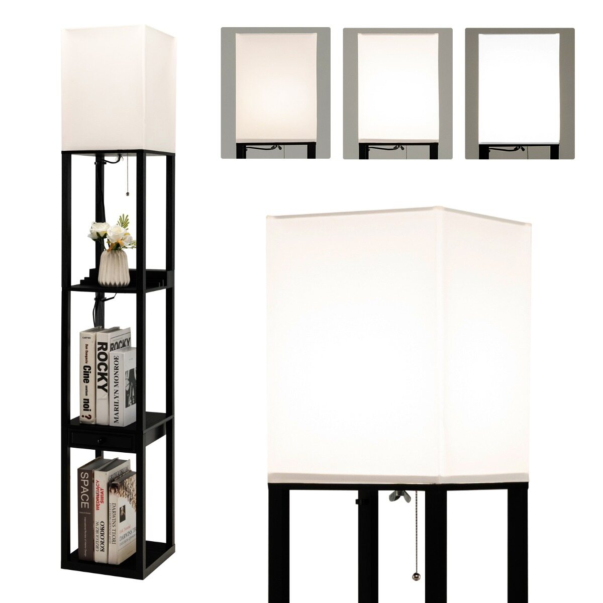 Moodne riiulil põhinev põrandalamp Hämardatav põrandalamp sahtliga 26 x 26 x 159,5 cm