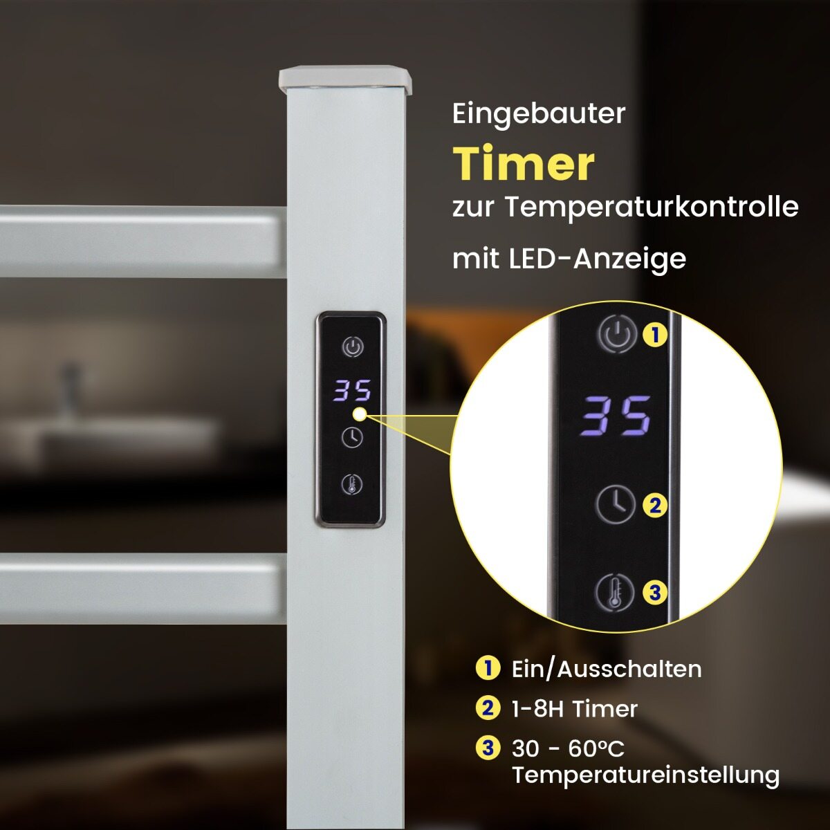 Elektriline käterätikuivati ​​8-tunnise taimeri, ülekuumenemiskaitse ja LED-ekraaniga, alumiiniumist