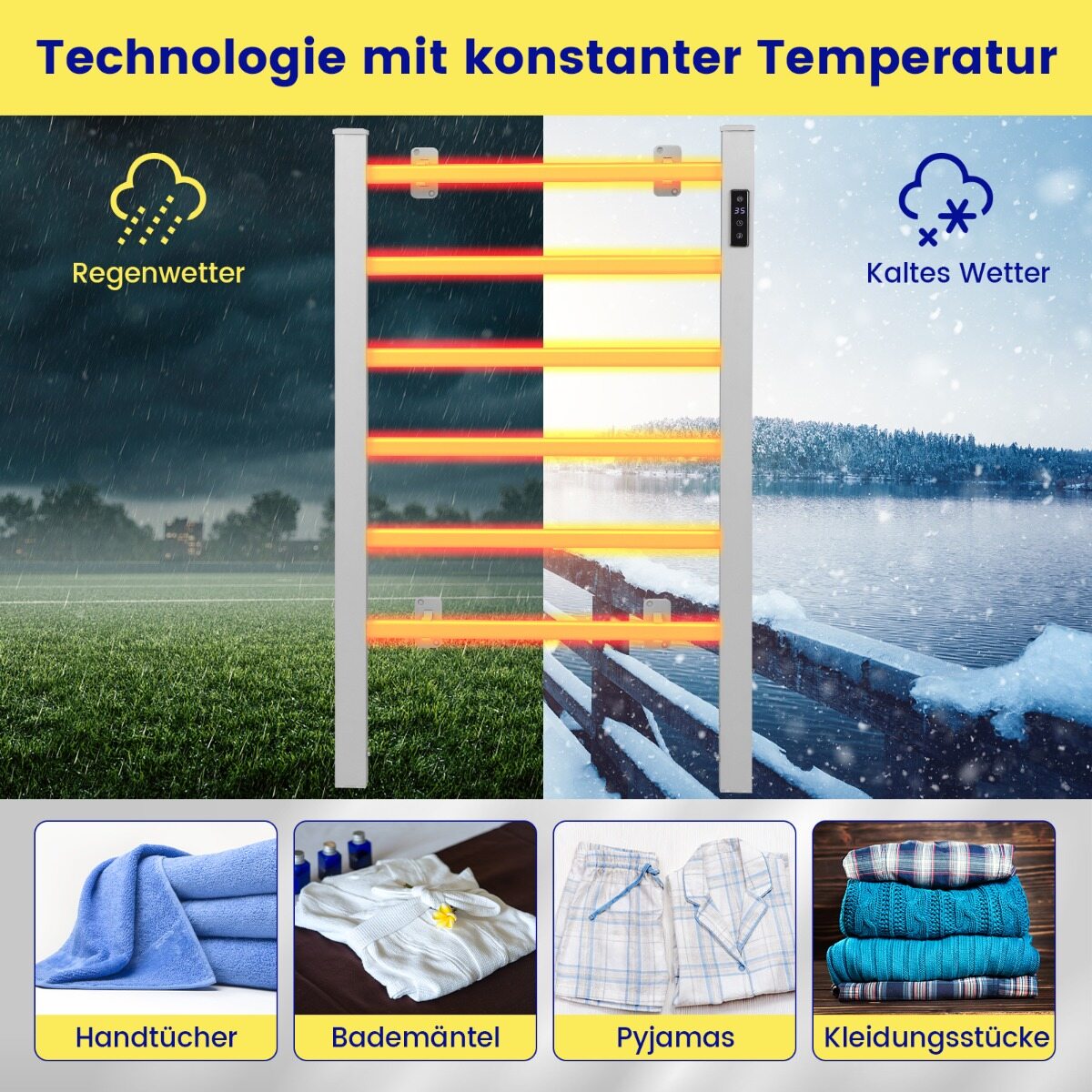 Elektriline käterätikuivati ​​8-tunnise taimeri, ülekuumenemiskaitse ja LED-ekraaniga, alumiiniumist