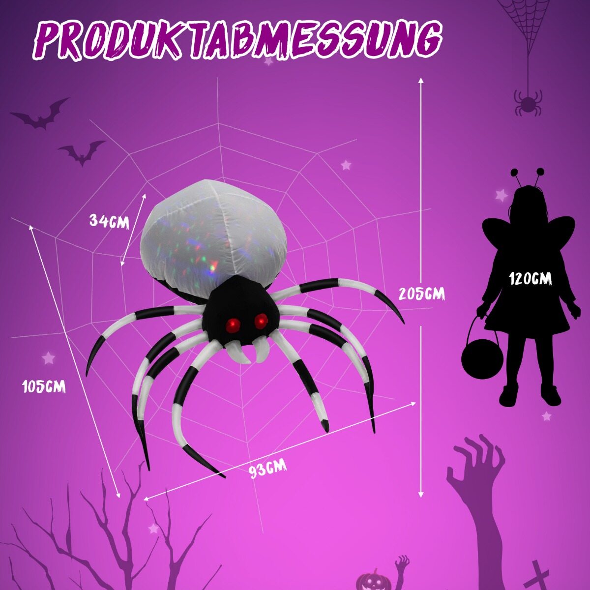 Halloweeni kaunistus Täispuhutav ämblik võrguga 93 x 105 x 34 cm