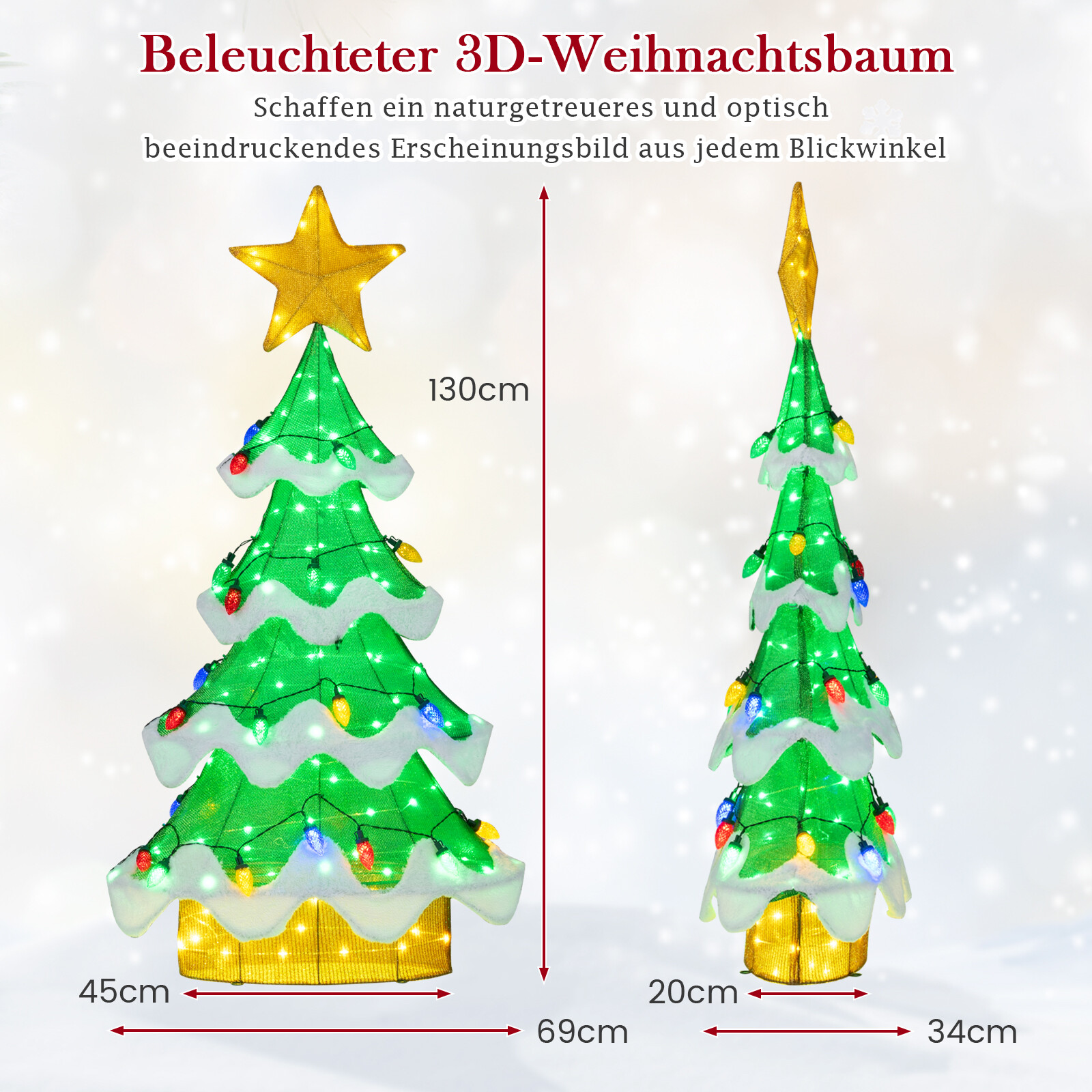 130 cm LED-jõulupuu LED-tulede, tähe- ja maasikakujuliste pirnidega
