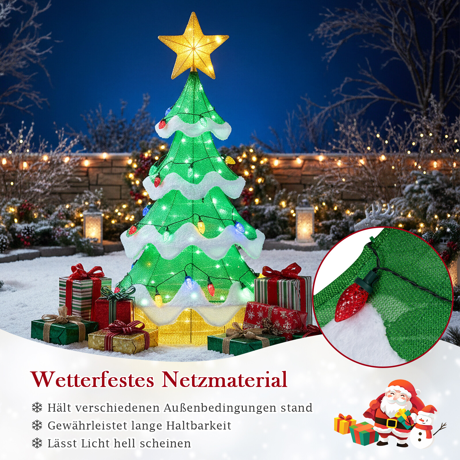 130 cm LED-jõulupuu LED-tulede, tähe- ja maasikakujuliste pirnidega