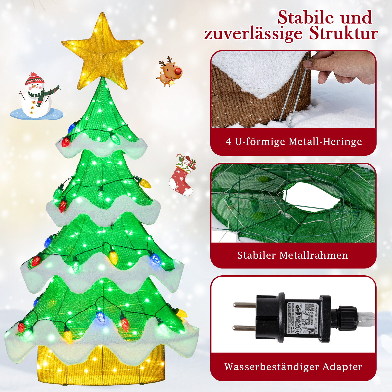 130 cm LED-jõulupuu LED-tulede, tähe- ja maasikakujuliste pirnidega