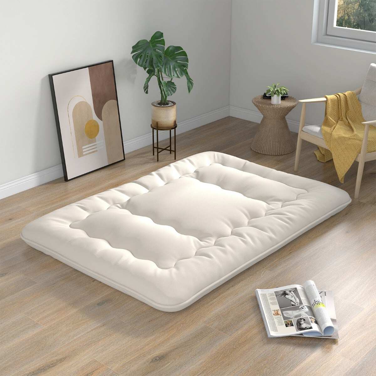 Jaapani futon madrats, tatami matt, põrandamadrats, kokkupandav madrats, beež, 140 x 200 cm