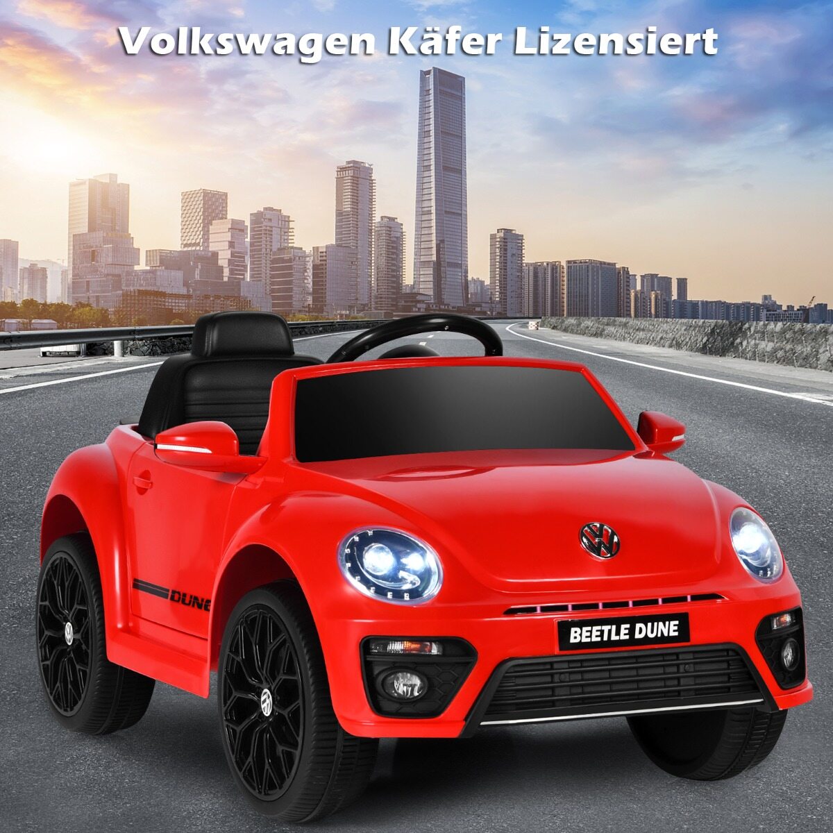 VW Beetle lasteauto muusika ja 2 valgustusrežiimiga, sh 2,4 G kaugjuhtimispult, punane
