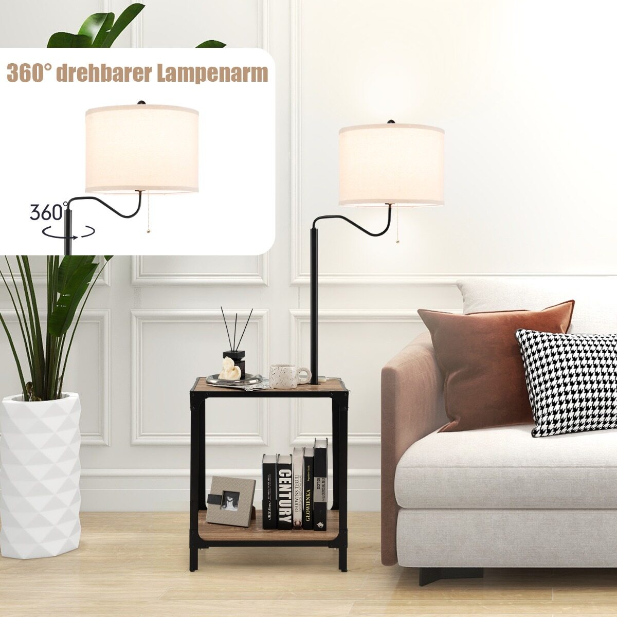 Moodne abilaud laualambi ja 360° pöörleva öölambiga 49 x 34 x 144 cm