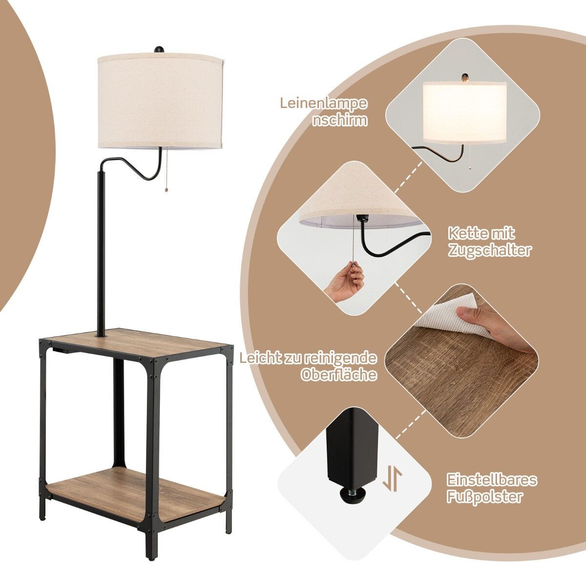 Moodne abilaud laualambi ja 360° pöörleva öölambiga 49 x 34 x 144 cm