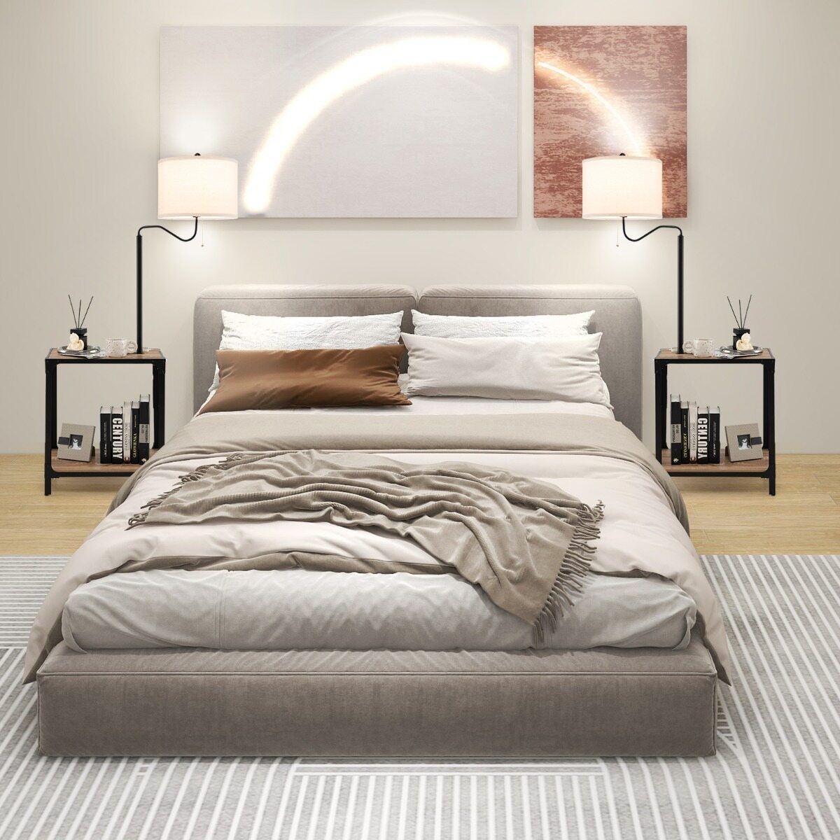 Moodne abilaud laualambi ja 360° pöörleva öölambiga 49 x 34 x 144 cm