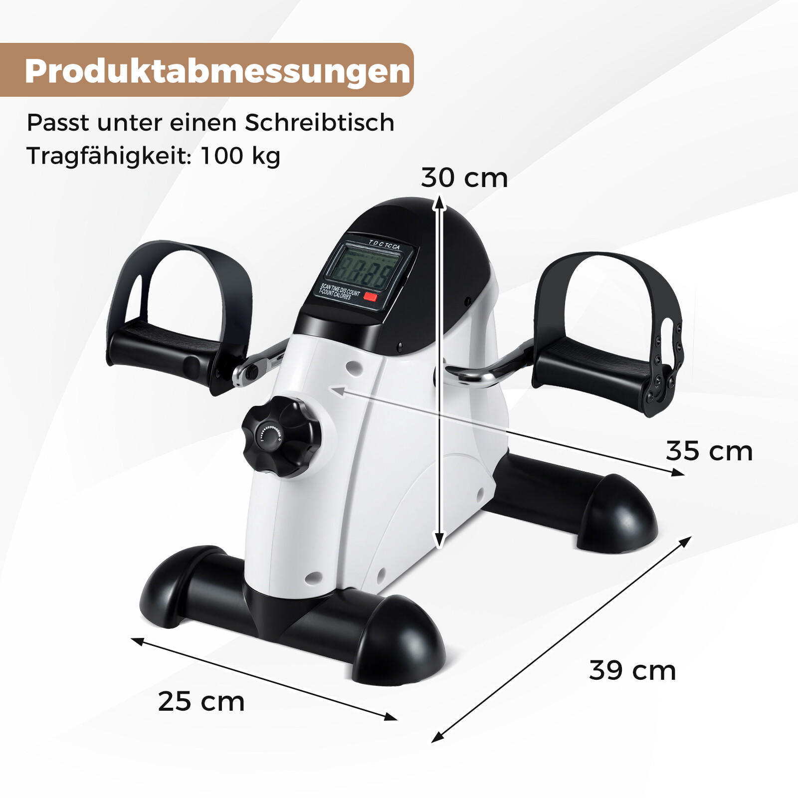 Mini pedaalitreener LCD-ekraaniga, kaasaskantav kodutreener käte ja jalgade treenimiseks, valge