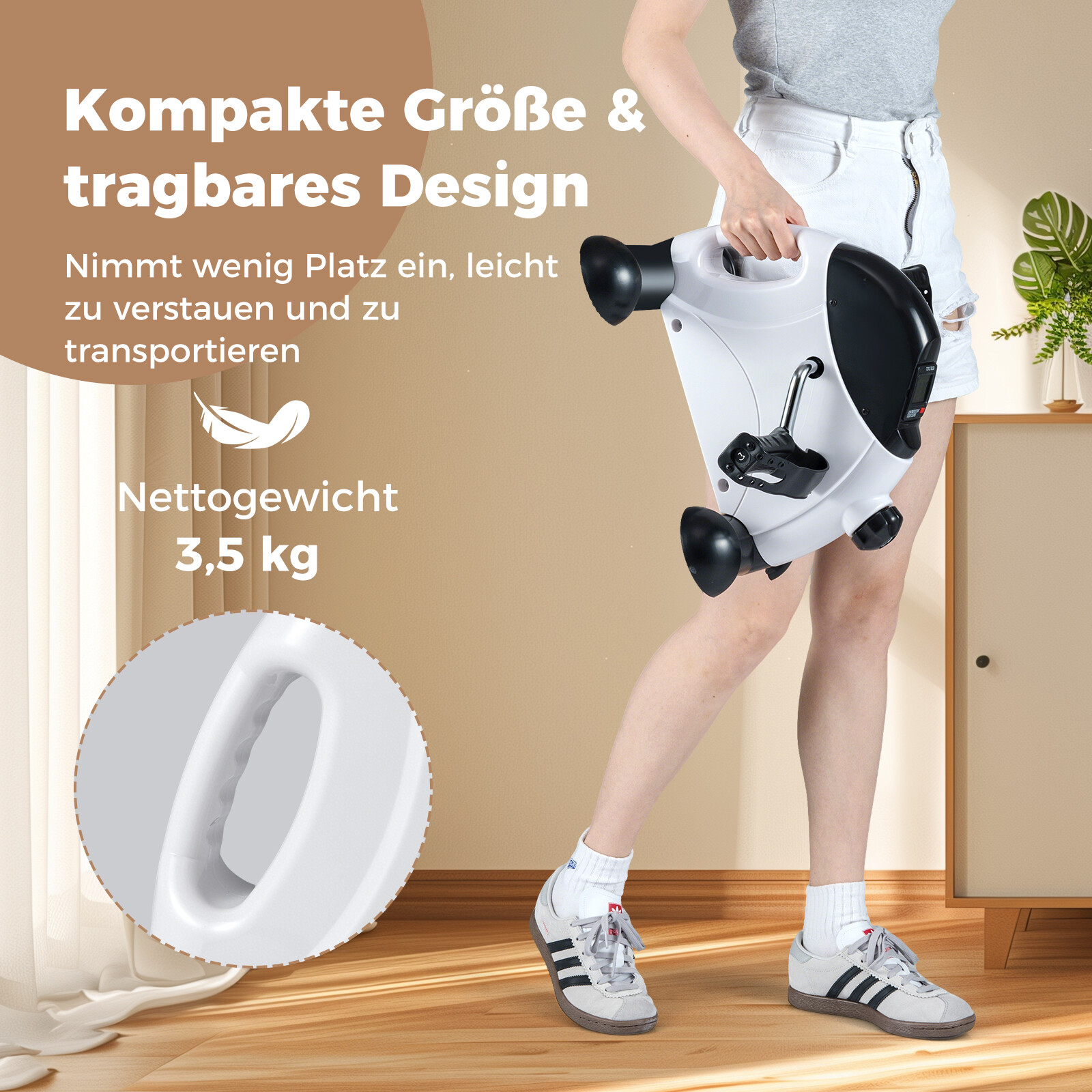 Mini pedaalitreener LCD-ekraaniga, kaasaskantav kodutreener käte ja jalgade treenimiseks, valge