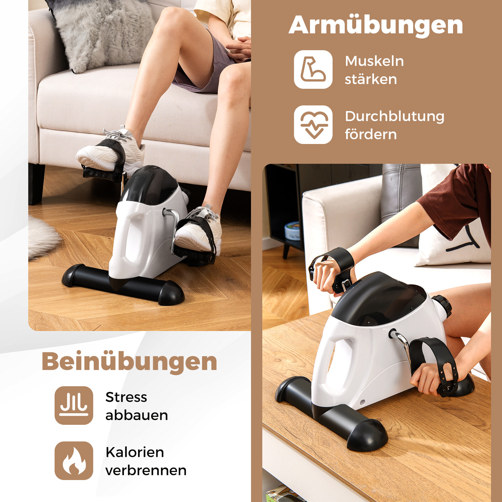 Mini pedaalitreener LCD-ekraaniga, kaasaskantav kodutreener käte ja jalgade treenimiseks, valge