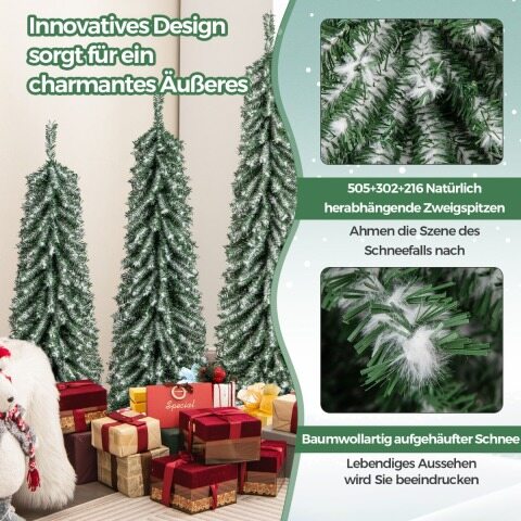 3 kunstkuuse komplekt 120 + 150 + 180 cm pliiatsikujulised jõulupuud 216 + 302 + 505 oksa 100 + 120 + 180 LED-tuld
