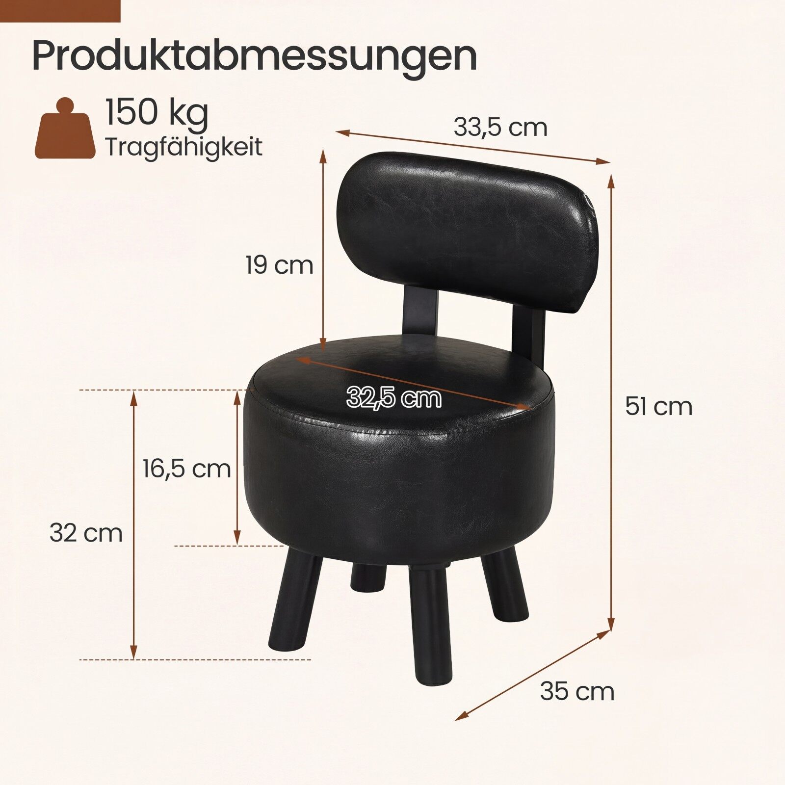 Komplektis 2 seljatoe ja kunstnahast kattega taburetti. Polsterdatud taburet, kandevõime kuni 150 kg. Must.